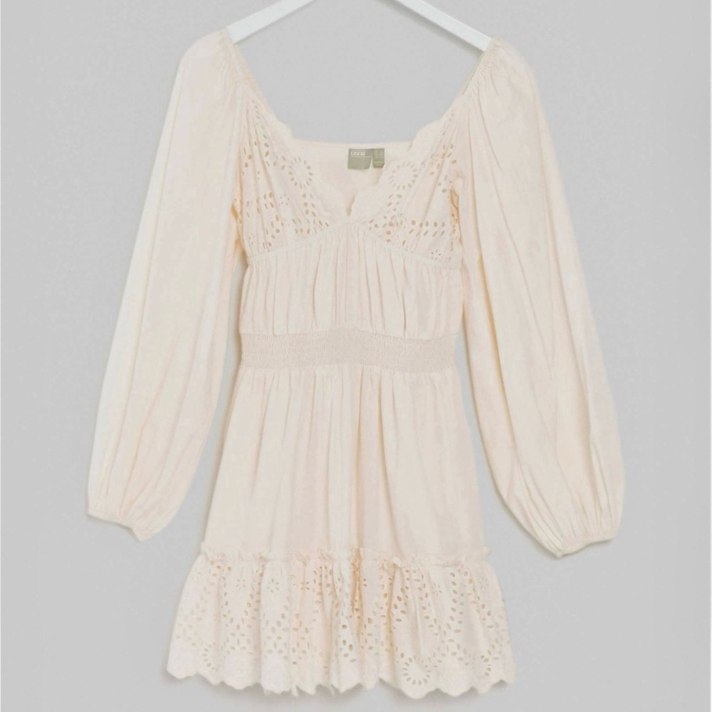 ASOS DESIGN Sweetheart Broderie Mini Dress (Size 4)